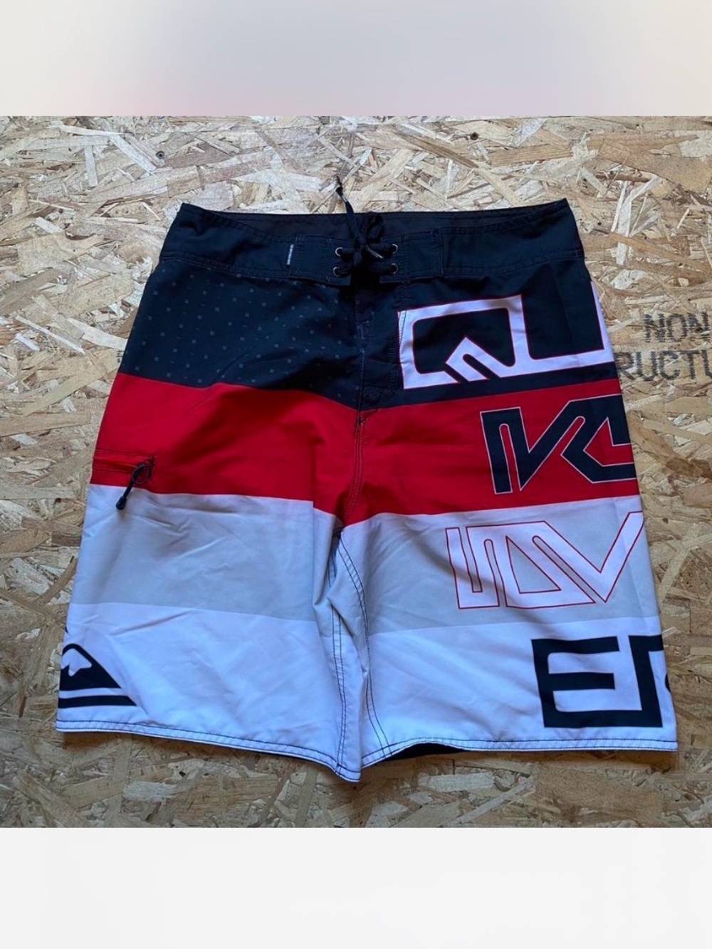 Quiksilver Black Red White Logo Striped Boardshorts